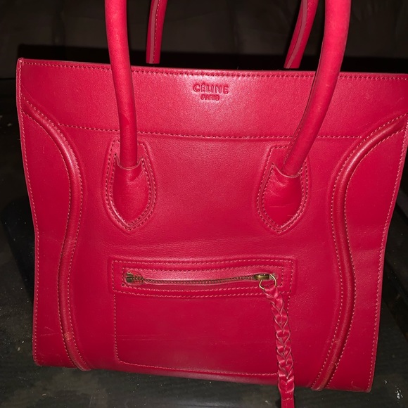 CELINE Drummed Calfskin Micro Luggage Coquelicot - Picture 1 of 5